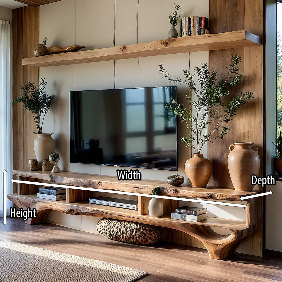 Live-Edge Style TV Console Wall-Mounted Shelf Media Wall Set