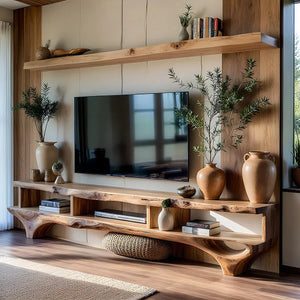 Live-Edge Style TV Console Wall-Mounted Shelf Media Wall Set