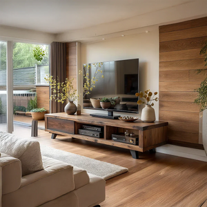 Modern Wood TV Console with Open Bays for Media Storage