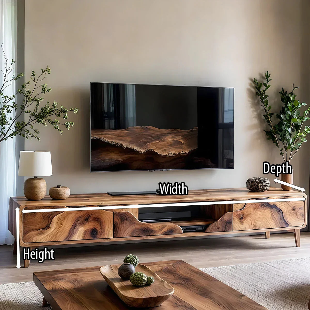 Organic Front Wood TV Console for Modern Living Rooms
