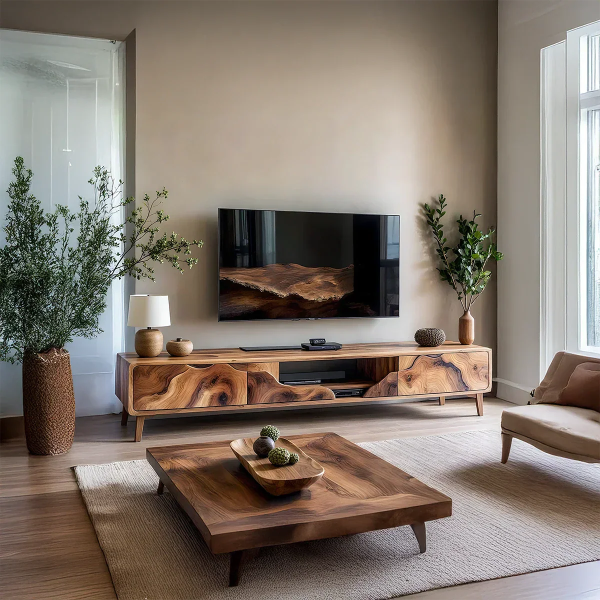 Organic Front Wood TV Console for Modern Living Rooms