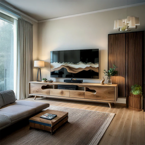 Sculptural Wood TV Console with Organic Cutout Front