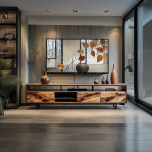 Solid Wood and Metal TV Console for a Modern Media Wall
