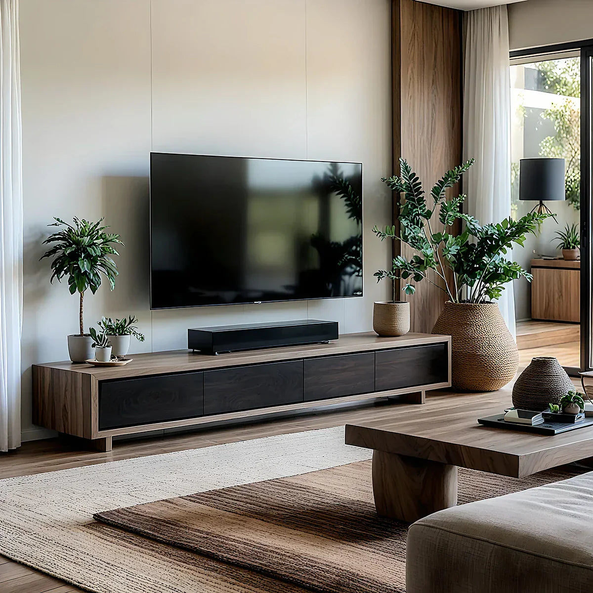 Solid Wood Media Console with Dark Fronts for Modern Living