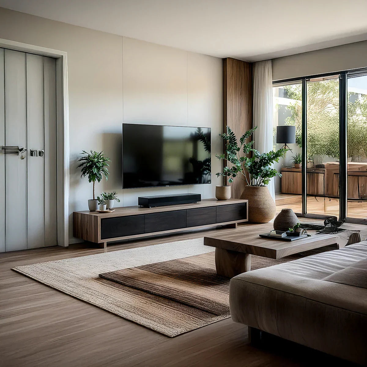 Solid Wood Media Console with Dark Fronts for Modern Living