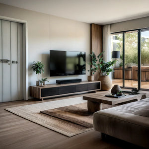 Solid Wood Media Console with Dark Fronts for Modern Living