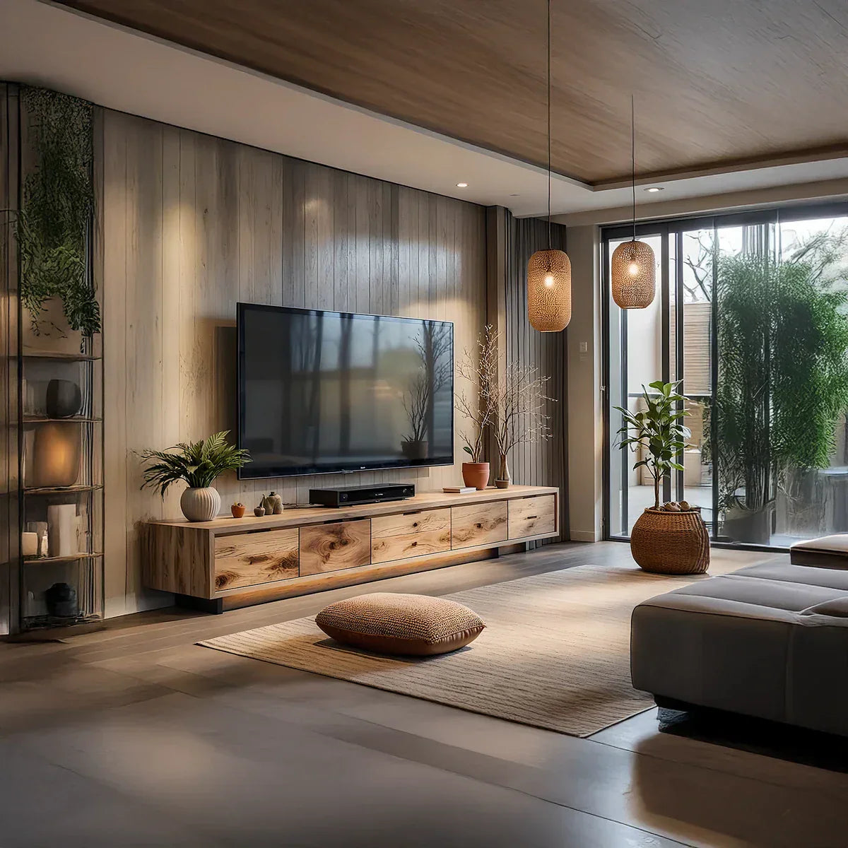 Solid Wood Low TV Console for Contemporary Living Room