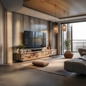 Solid Wood Low TV Console for Contemporary Living Room