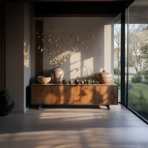 Handcrafted Solid Wood Console Cabinet with Organic Modern Silhouette
