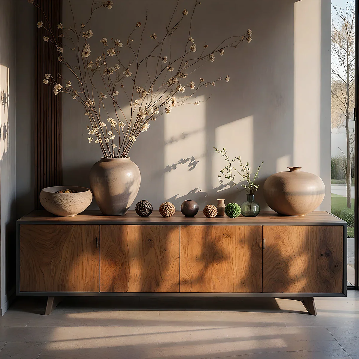 Handcrafted Solid Wood Console Cabinet with Organic Modern Silhouette