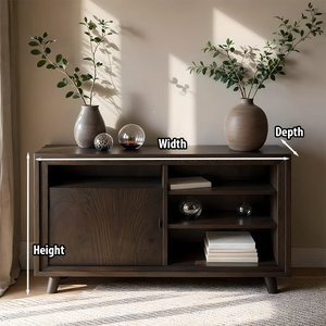 Dark Solid Wood Sideboard with Open Shelving for Modern Interiors