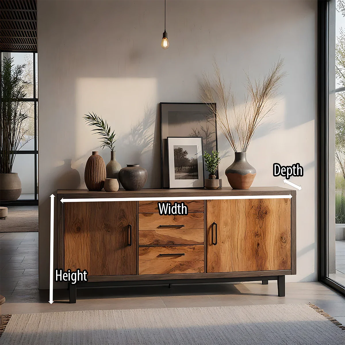 Solid Wood Storage Cabinet with Mixed Drawers and Modern Rustic Style
