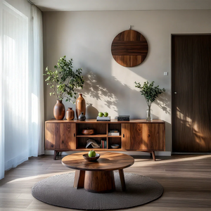 Solid Wood Sideboard Cabinet with Open Shelving for Organic Modern Homes