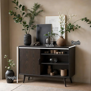 Dark Solid Wood Storage Cabinet with Open Shelving for Modern Interiors