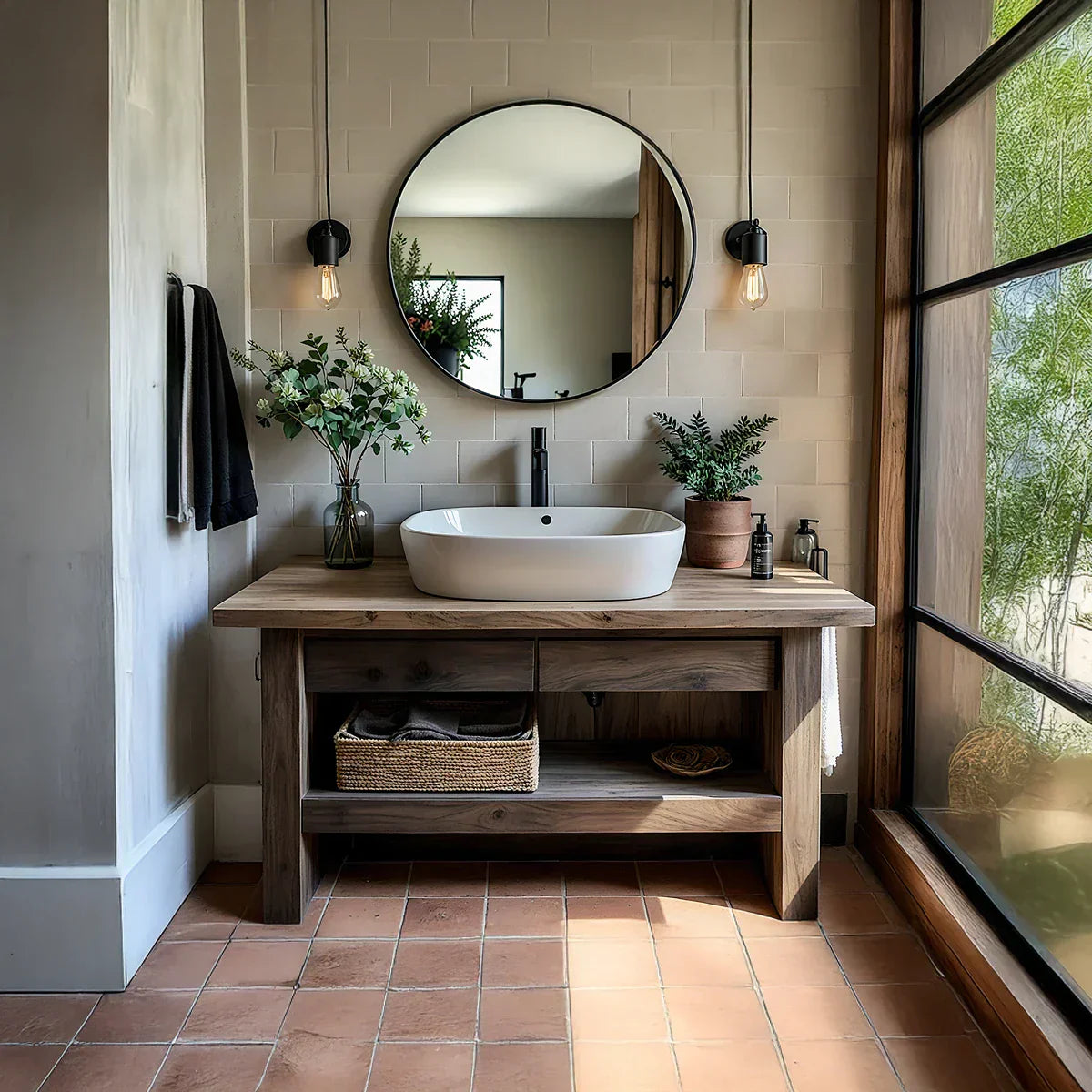 Rustic Solid Wood Washstand for Modern Bathrooms