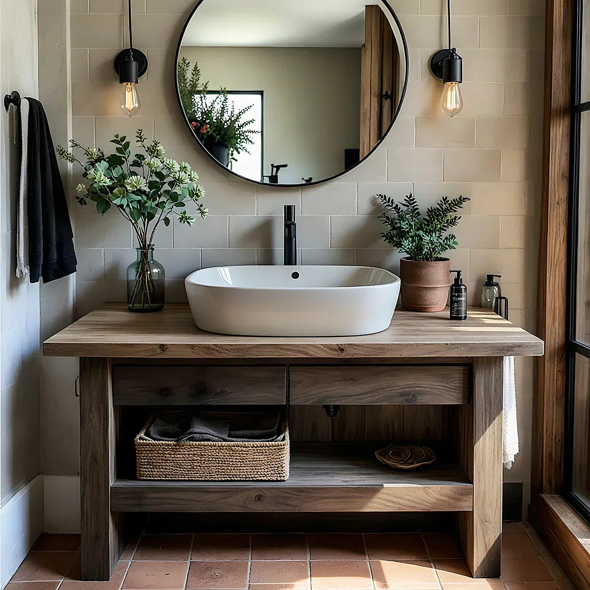 Rustic Solid Wood Washstand for Modern Bathrooms