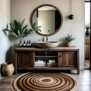 Long Solid Wood Bathroom Vanity with Open Shelf for Spa-Inspired Decor