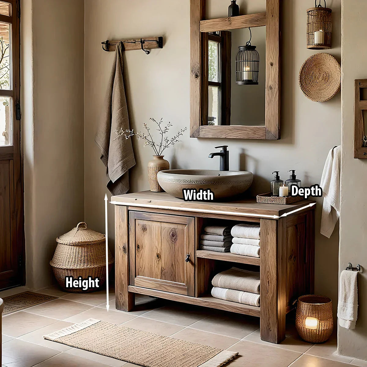 Solid Wood Bathroom Vanity and Open Towel Storage