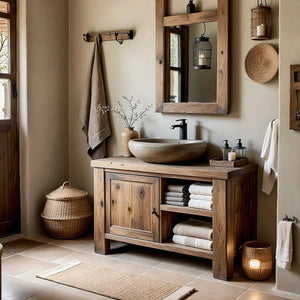 Solid Wood Bathroom Vanity and Open Towel Storage