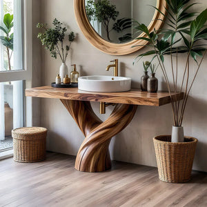 Solid Wood Bathroom Vanity with Sculpted Twisted Pedestal