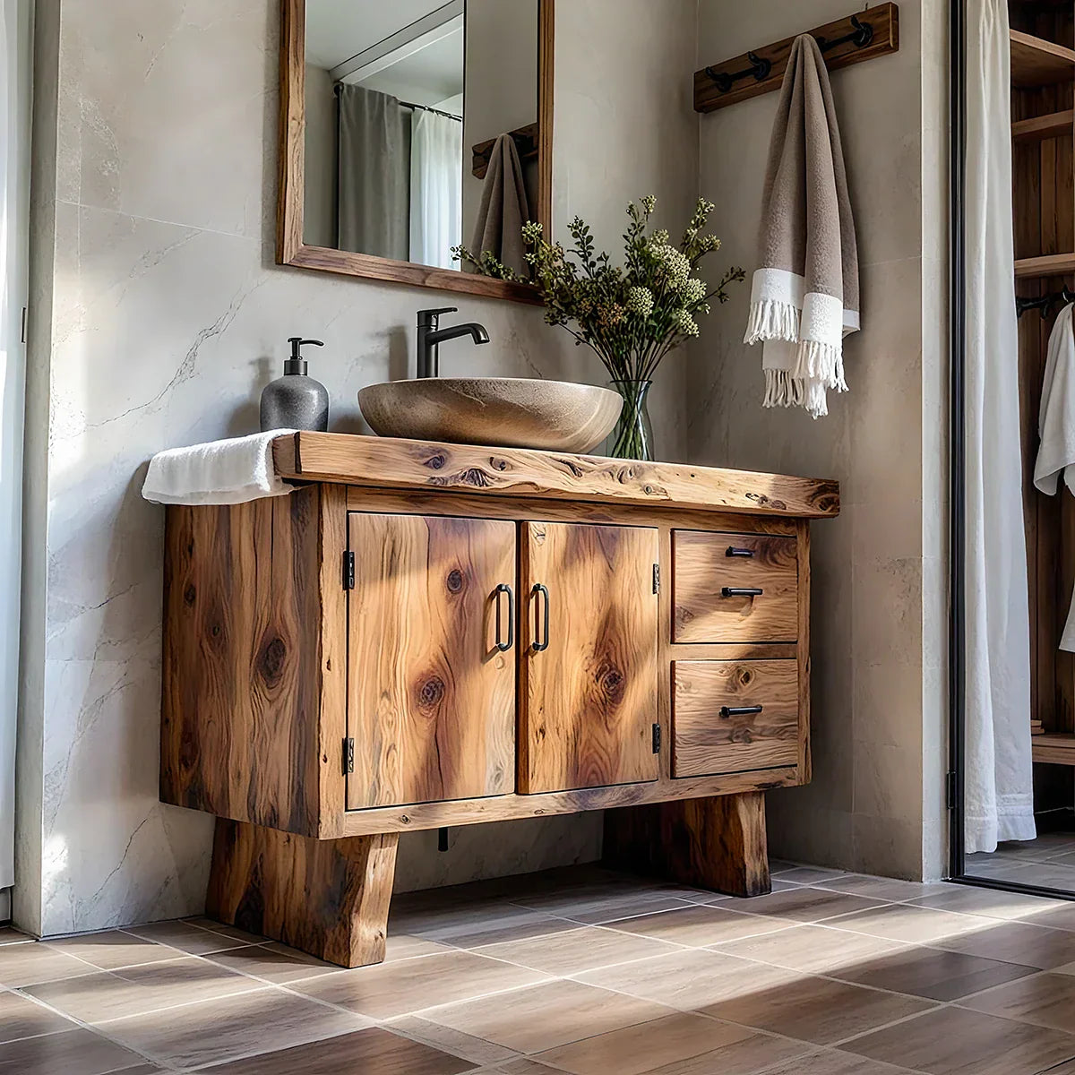 Solid Wood Vanity for Rustic Bathroom