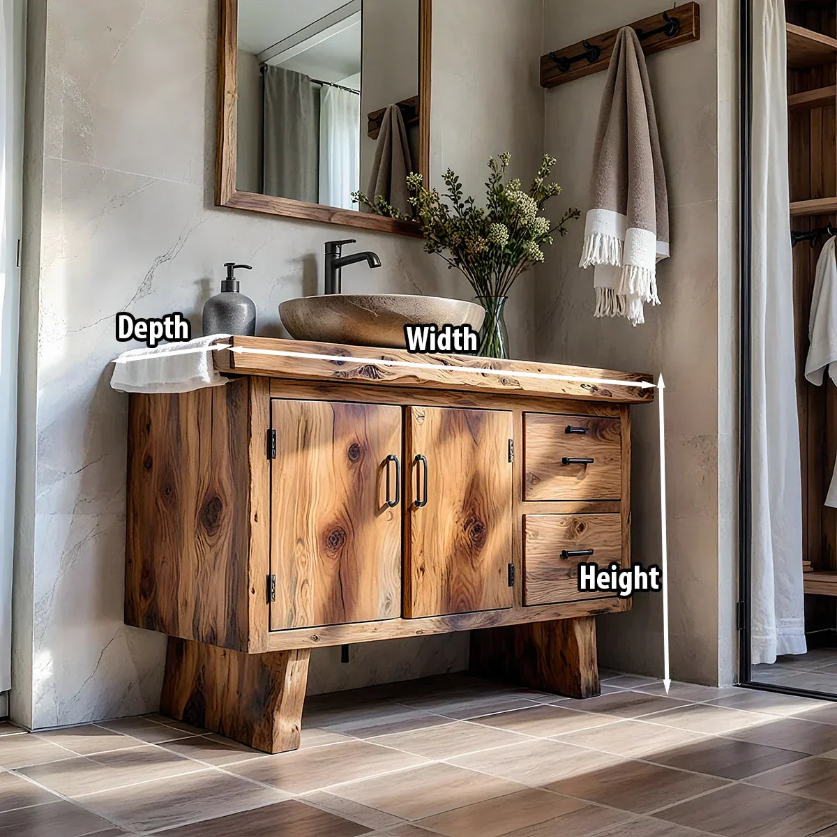 Solid Wood Vanity for Rustic Bathroom