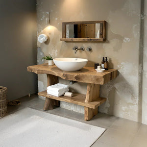 Live-Edge Solid-Wood Vanity with Shelf for Spa Bathrooms