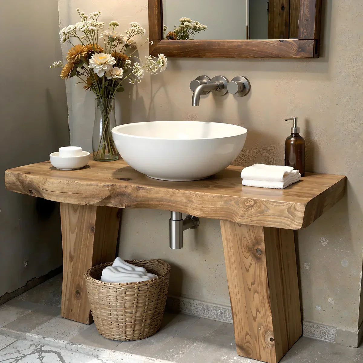 Solid-Wood Console Vanity for Cozy Bathrooms