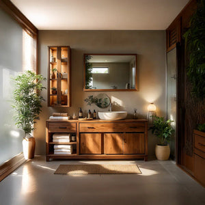 Dark Solid-Wood Bathroom Vanity with Storage