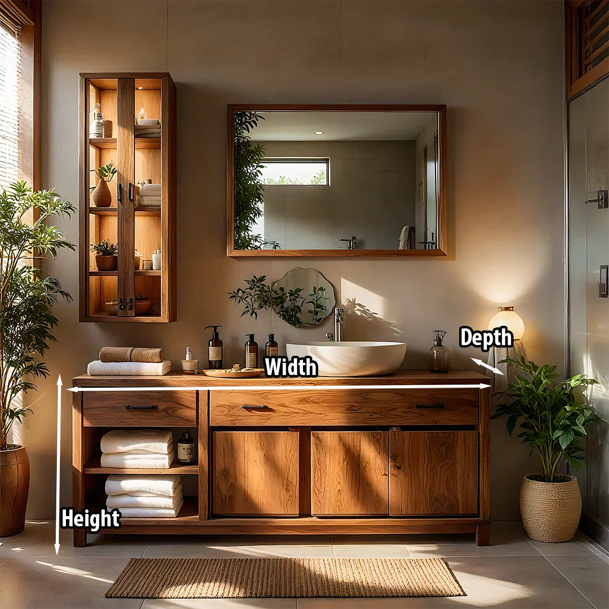 Dark Solid-Wood Bathroom Vanity with Storage