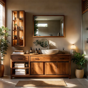 Dark Solid-Wood Bathroom Vanity with Storage