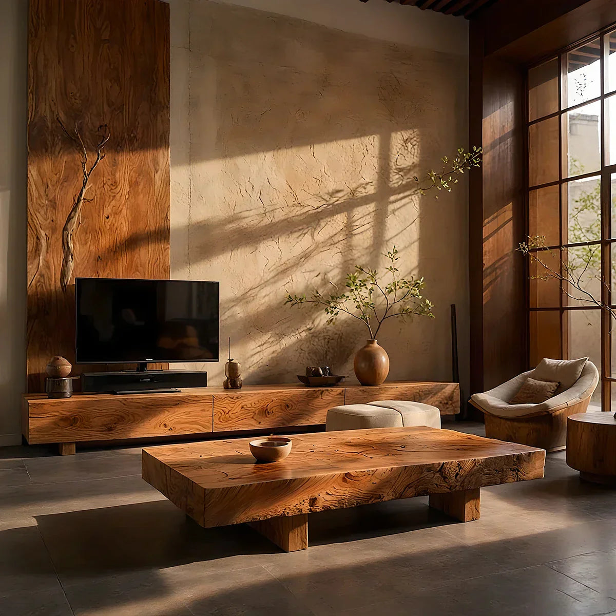 Solid Wood Block Coffee Table for Modern Zen Living Rooms