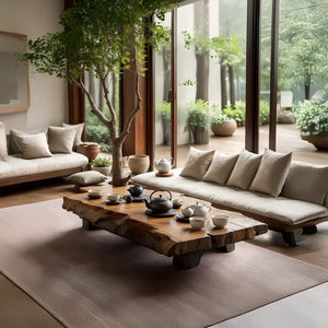 Live-Edge Solid-Wood Tea Table for Indoor–Outdoor Lounges