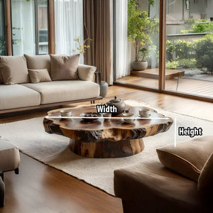 Round Solid-Wood Coffee Table with Organic Live Edge for Living Rooms