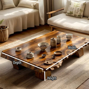 Low Solid-Wood Coffee Table with Textured Edge for Tea Lounges
