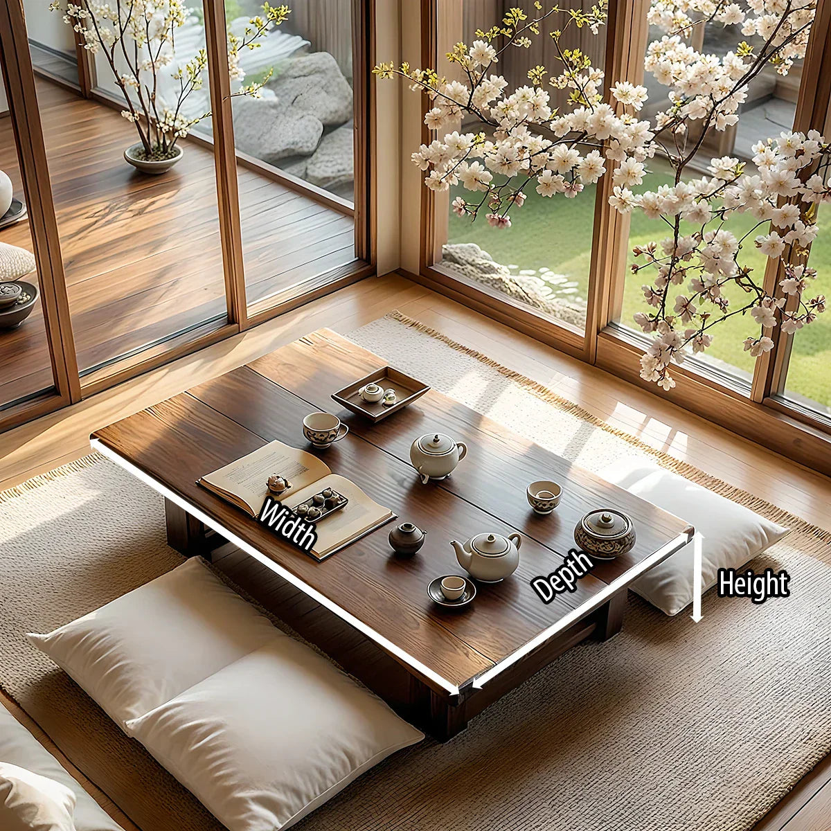 Solid Wood Floor Tea Table for Japanese-Style Living Spaces