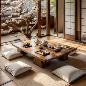 Solid Wood Japanese Tea Table for Zen Tatami Rooms