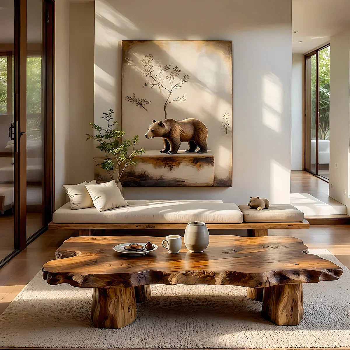 Solid Natural Wood Coffee Table with Modern Organic Form
