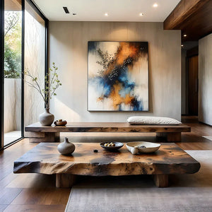 Sculptural Live-Edge Solid-Wood Coffee Table for Modern Tea Rooms