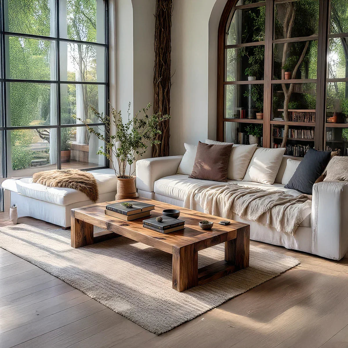Solid Wood Coffee Table with Open Base for Bright Living Rooms