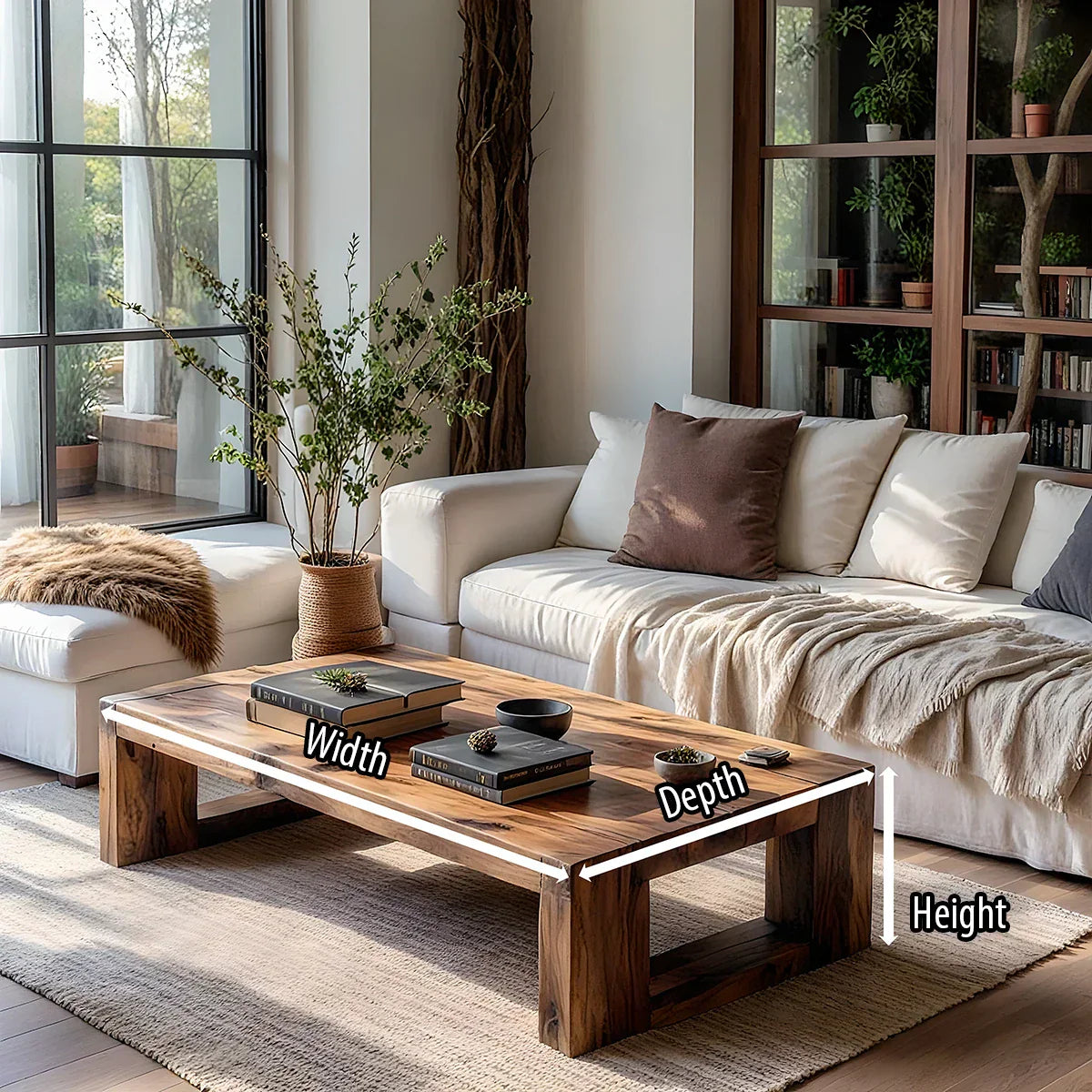 Solid Wood Coffee Table with Open Base for Bright Living Rooms