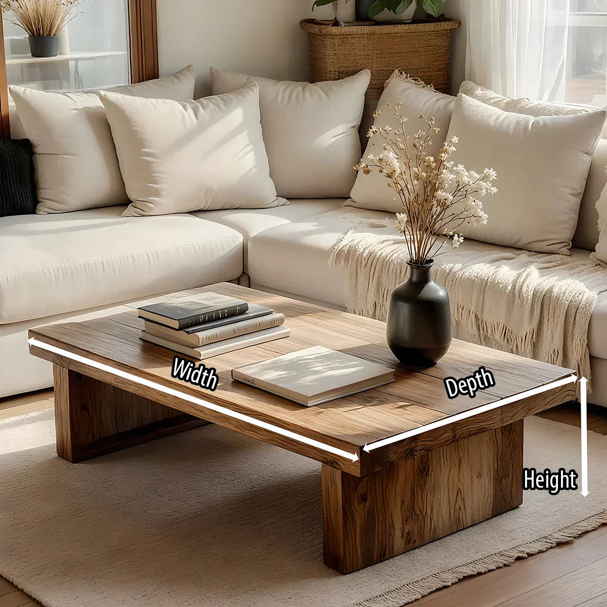 Natural Solid-Wood Low Coffee Table for Minimalist Living Rooms
