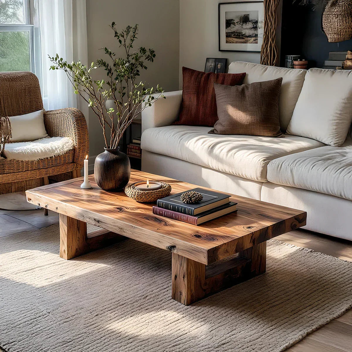 Solid Wood Rectangular Coffee Table for Cozy Living Rooms