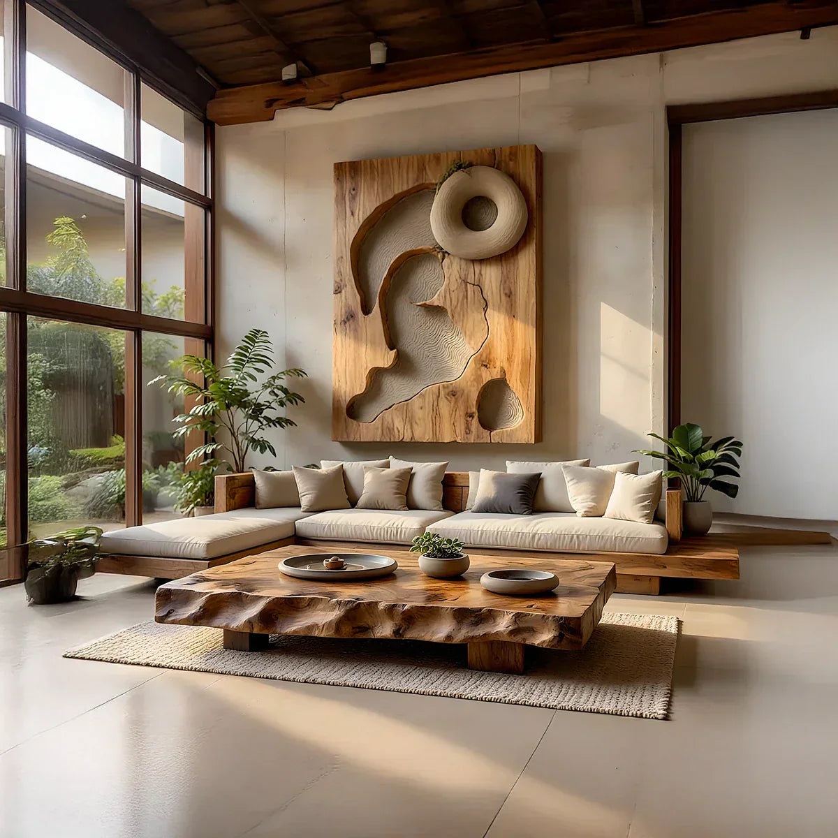 Solid Wood Coffee Table with Sculpted Live Edge for Open Living