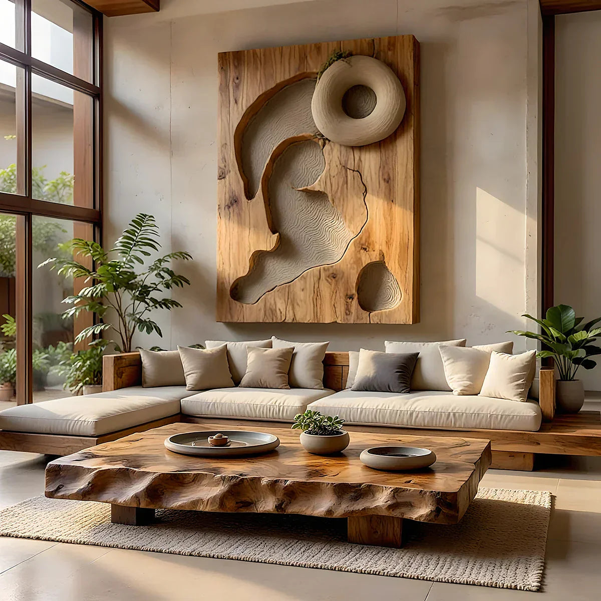Solid Wood Coffee Table with Sculpted Live Edge for Open Living