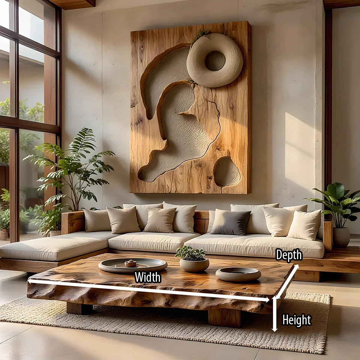 Solid Wood Coffee Table with Sculpted Live Edge for Open Living