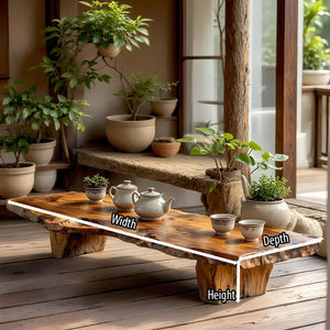 Natural Live Edge Solid Wood Tea Table for Covered Patio