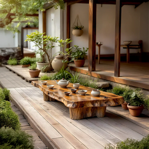 Live Edge Solid Wood Tea Table for Garden Terrace