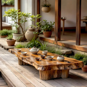Live Edge Solid Wood Tea Table for Garden Terrace