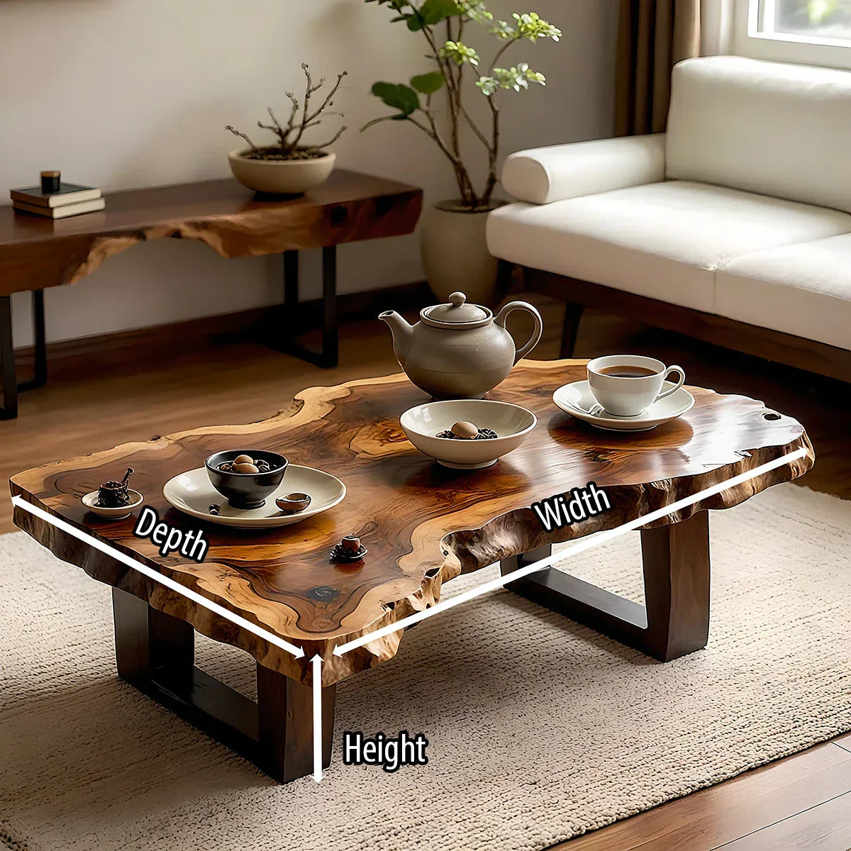 Organic Live-Edge Solid Wood Coffee Table for Contemporary Living